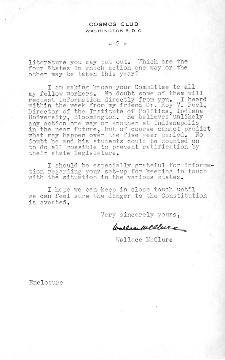 Letter from Wallace McClure to Daniel F. Clancy