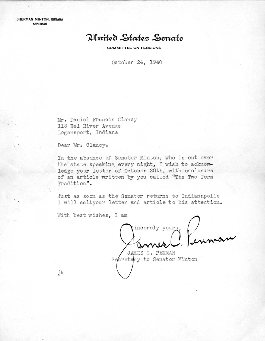 Letter from James C. Penman to Daniel F. Clancy