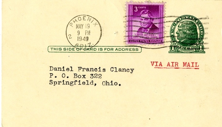 Postcard from Executive Office of the State of Arizona to Daniel F. Clancy