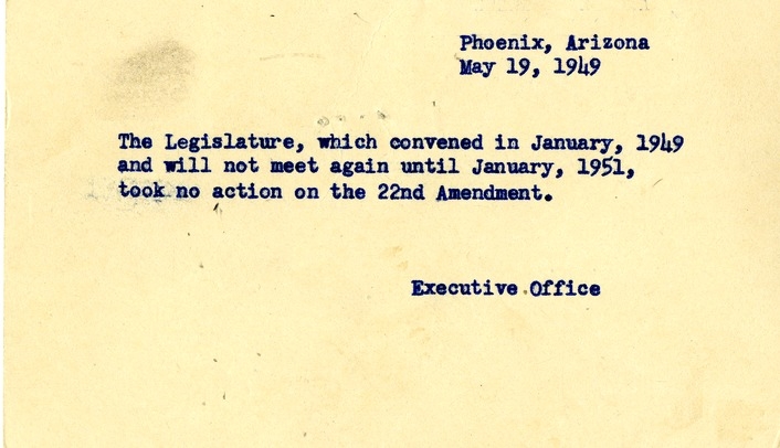 Postcard from Executive Office of the State of Arizona to Daniel F. Clancy
