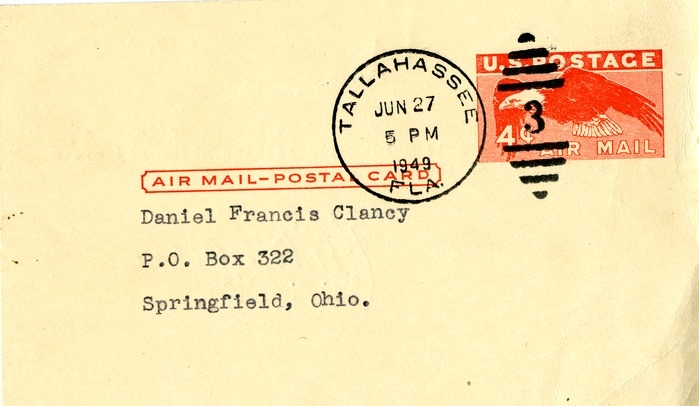 Postcard from Robert W. Davis to Daniel F. Clancy