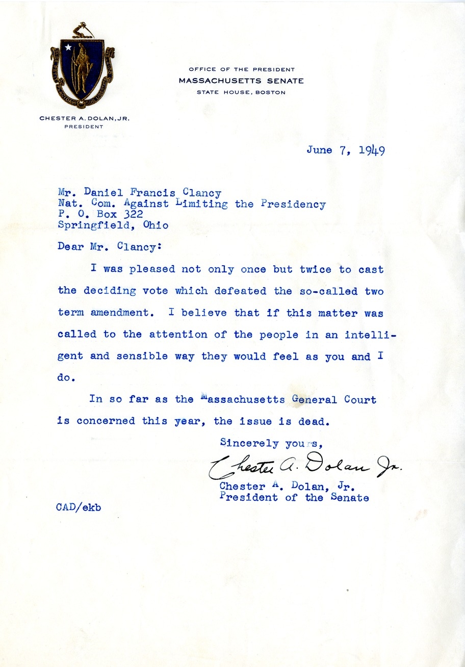 Letter from Chester A. Dolan, Jr. to Daniel F. Clancy
