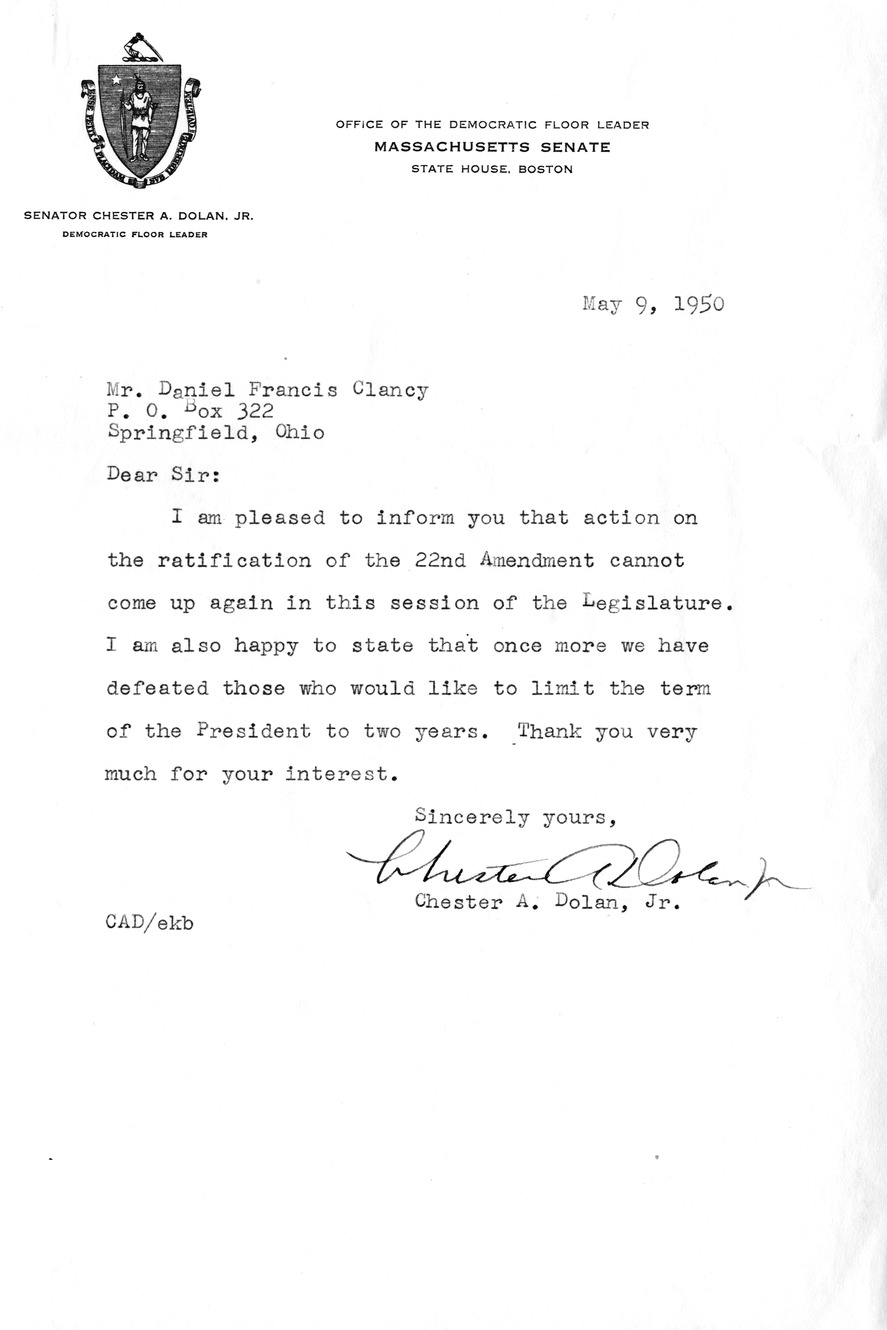 Letter from Chester A. Dolan, Jr. to Daniel F. Clancy