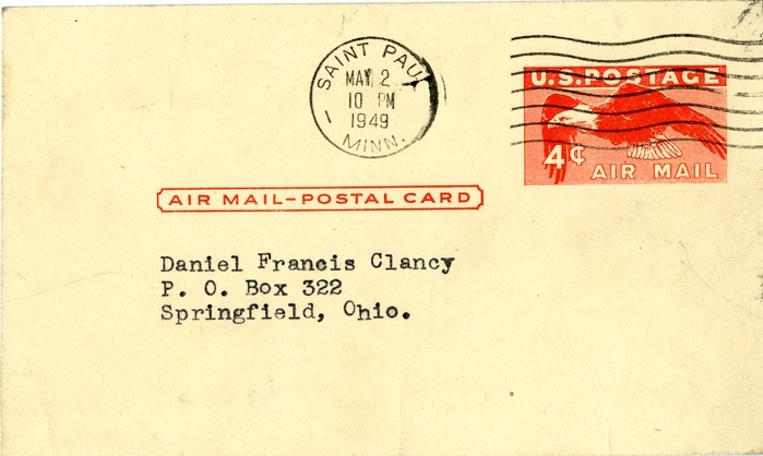 Postcard from Minnesota to Daniel F. Clancy