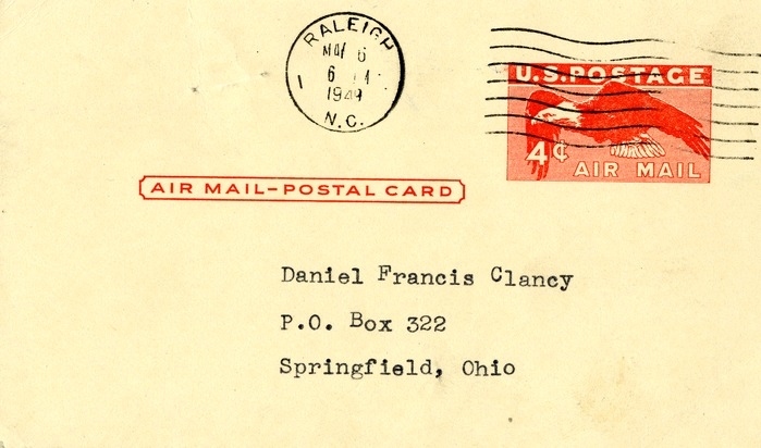 Postcard from Charles Parner to Daniel F. Clancy