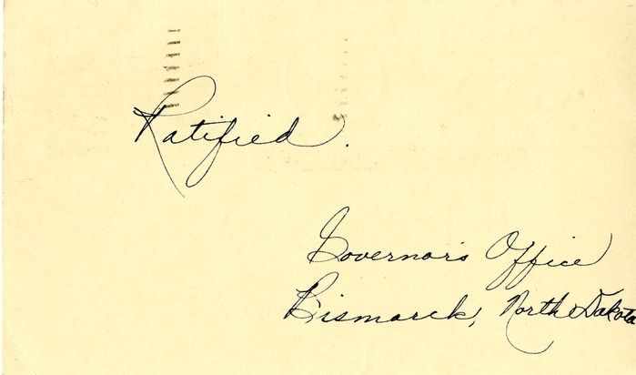 Postcard from North Dakota Governor's Office to Daniel F. Clancy