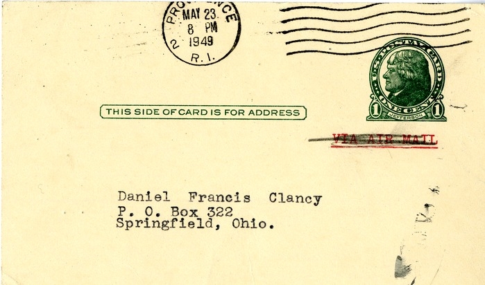 Postcard from Attorney General William E. Powers to Daniel F. Clancy