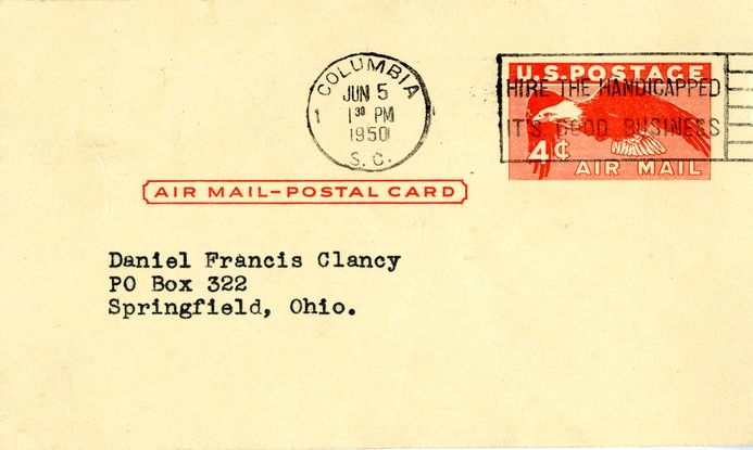 Postcard from L. O. Thomas to Daniel F. Clancy