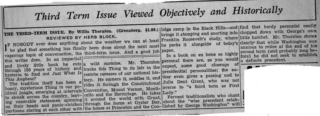 Newspaper Article, Third Term Issue Viewed Objectively and Historically by Herb Block