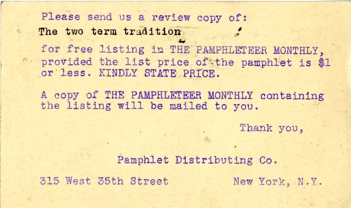 Postcard from The Pamphlet Distributing Company to Daniel F. Clancy