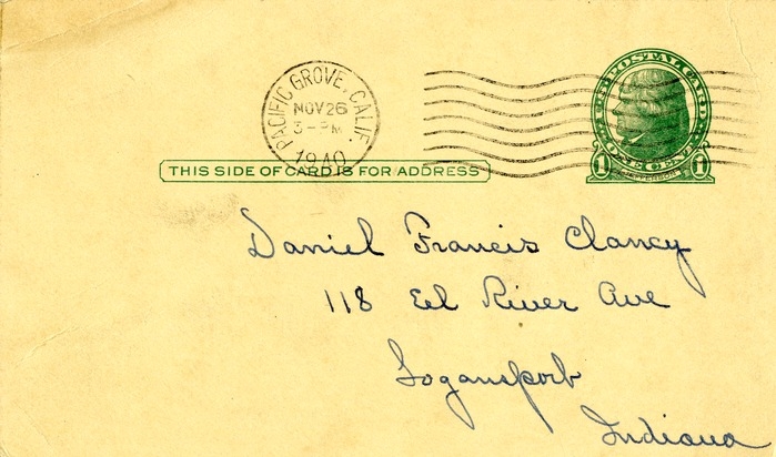 Postcard from O. W. Hoop to Daniel F. Clancy