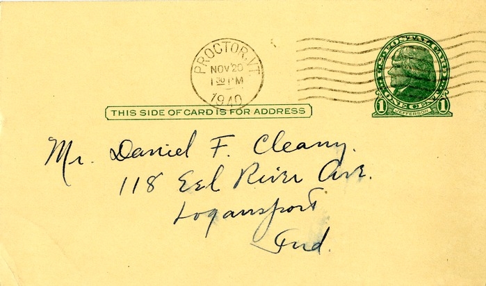 Postcard from Otto T. Johnson to Daniel F. Clancy