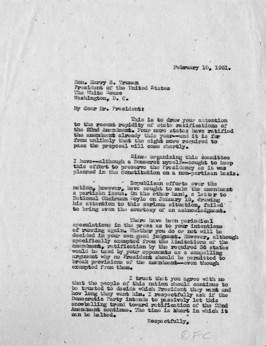 Letter from Daniel F. Clancy to Harry S. Truman