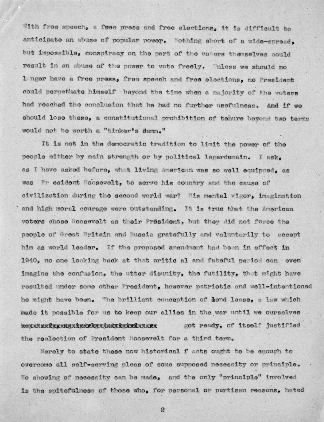 Draft of Newspaper Column by Harold Ickes, Presidential Tenure Amendment