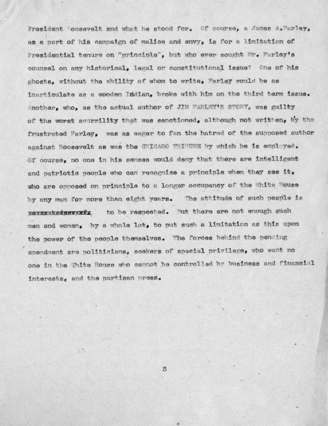 Draft of Newspaper Column by Harold Ickes, Presidential Tenure Amendment