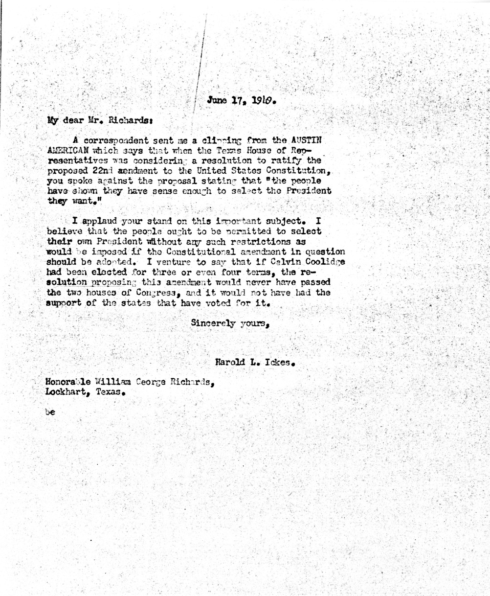 Letter from Harold Ickes to Daniel F. Clancy with Attachment