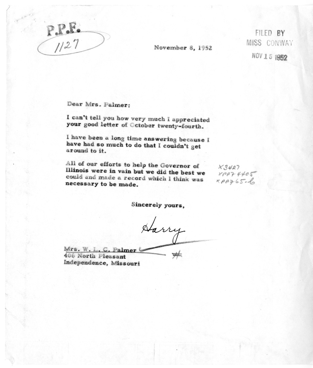 Correspondence Between President Harry S. Truman and Ardelia Palmer