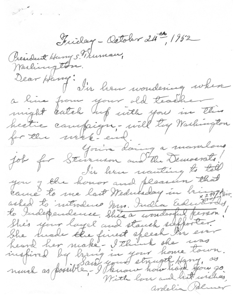 Correspondence Between President Harry S. Truman and Ardelia Palmer