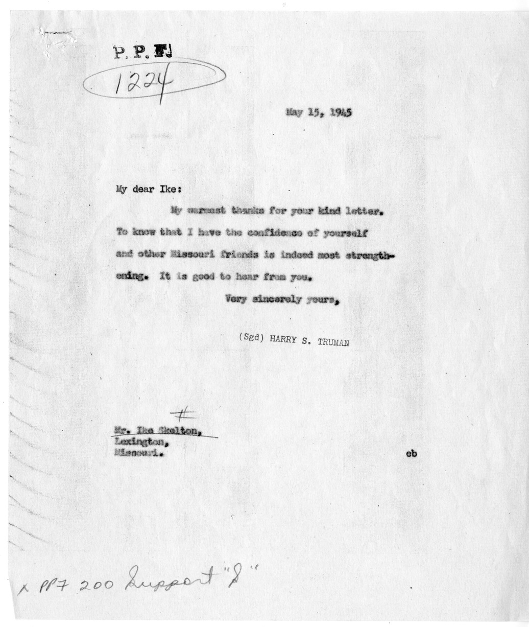 Correspondence Between Ike Skelton and President Harry S. Truman