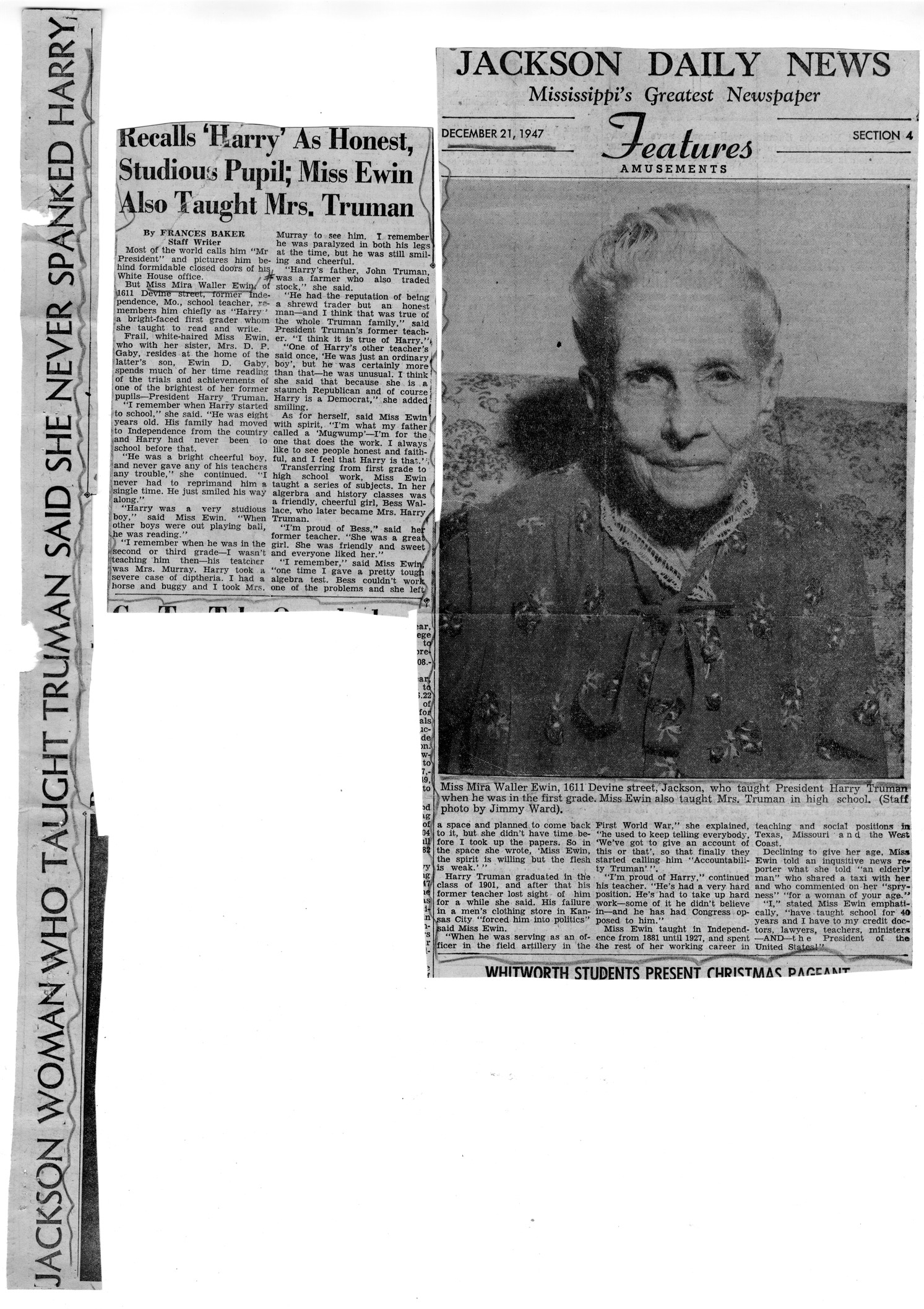Letter from W. V. Yates to President Harry S. Truman with a Reply from Matthew J. Connelly, with Attached Clipping