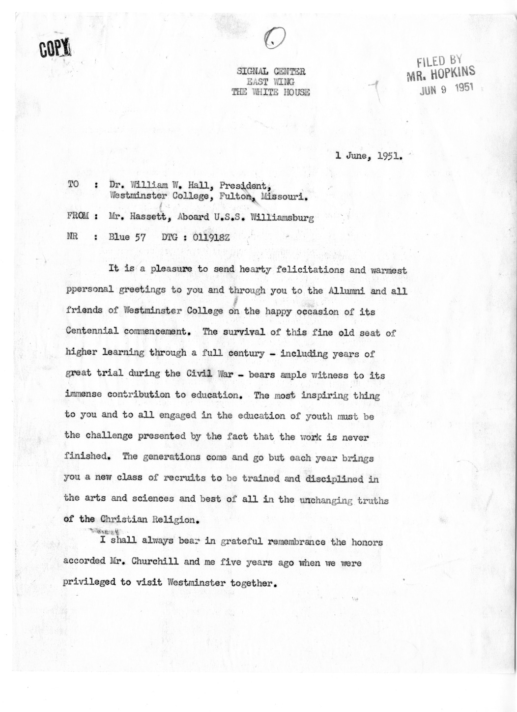 Correspondence Between William W. Hall and President Harry S. Truman, with Related Material