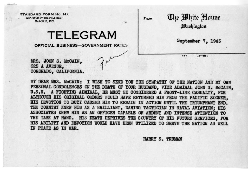 Correspondence Between President Harry S. Truman and Mrs. John S. McCain with Related Material