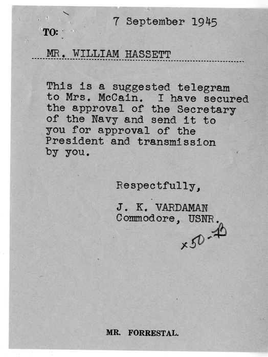 Correspondence Between President Harry S. Truman and Mrs. John S. McCain with Related Material