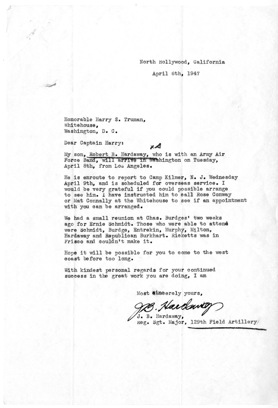 Correspondence Between President Harry S. Truman and Joseph B. Hardaway