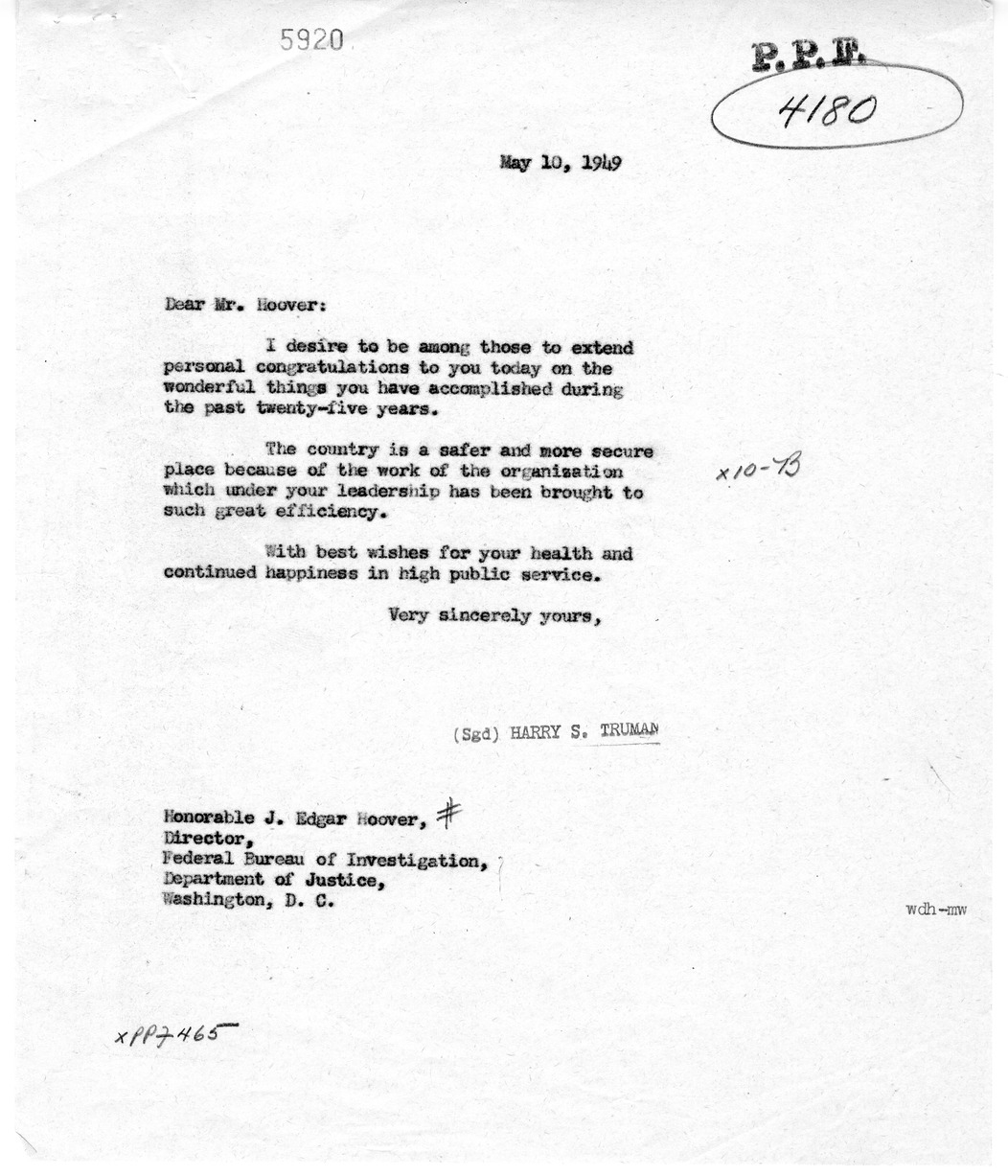Correspondence Between President Harry S. Truman and J. Edgar Hoover