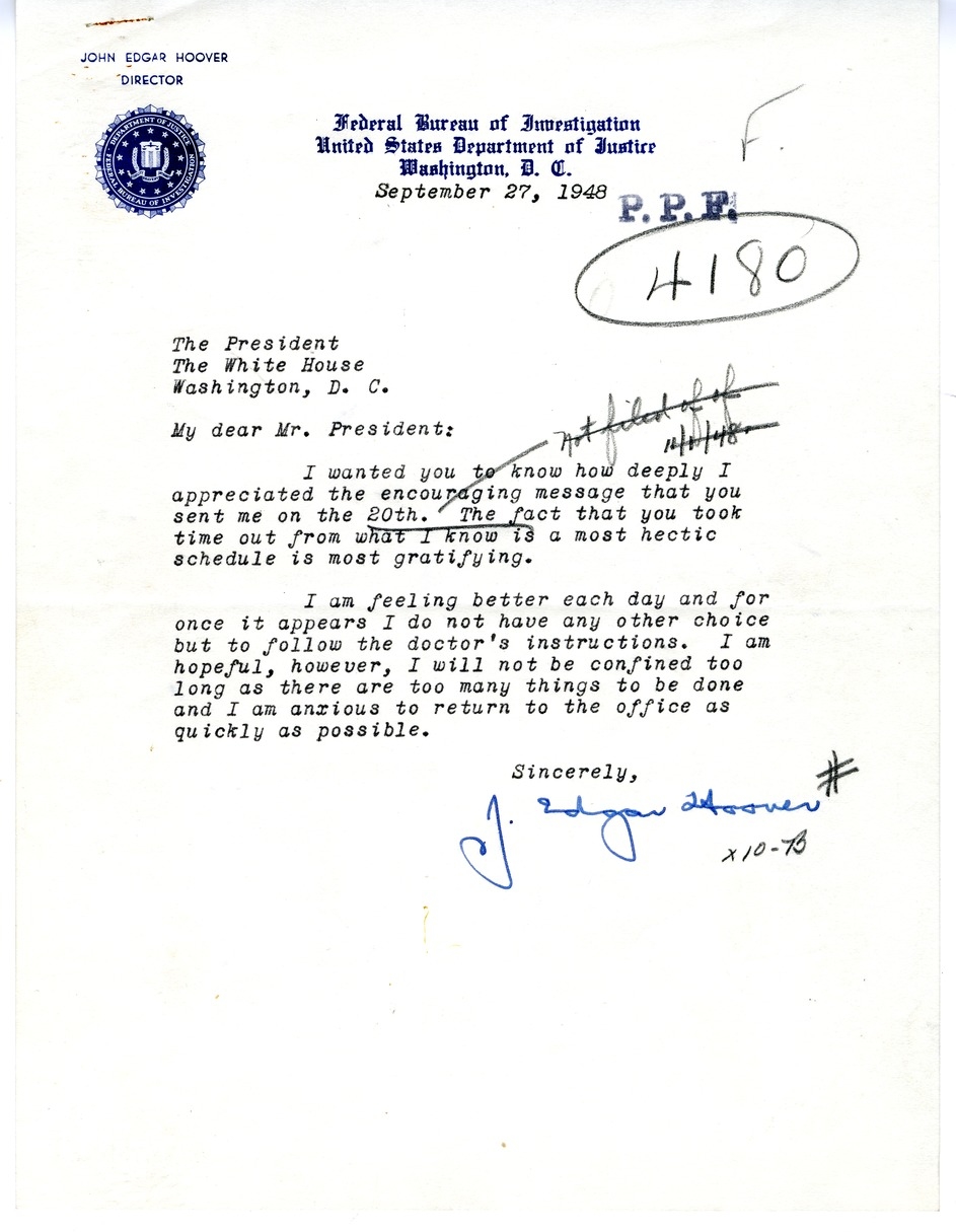 Correspondence Between President Harry S. Truman and J. Edgar Hoover
