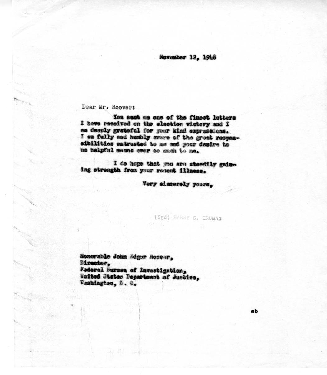 Correspondence Between President Harry S. Truman and J. Edgar Hoover