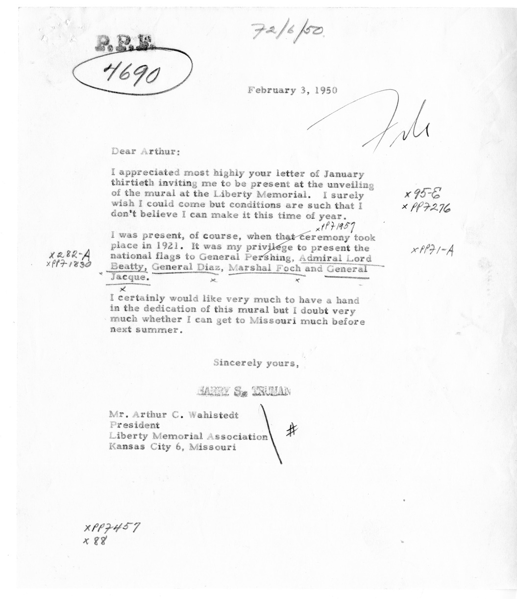 Correspondence Between President Harry S. Truman and Arthur C. Wahlstedt with Related Material