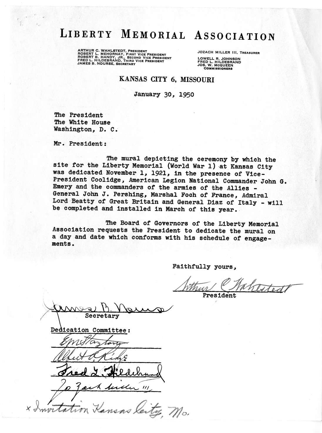 Correspondence Between President Harry S. Truman and Arthur C. Wahlstedt with Related Material