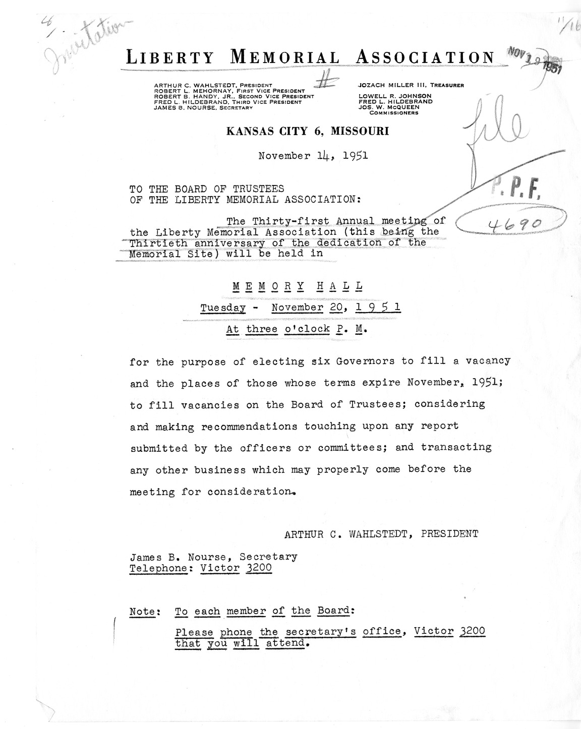 Letter from Arthur C. Wahlstedt to President Harry S. Truman
