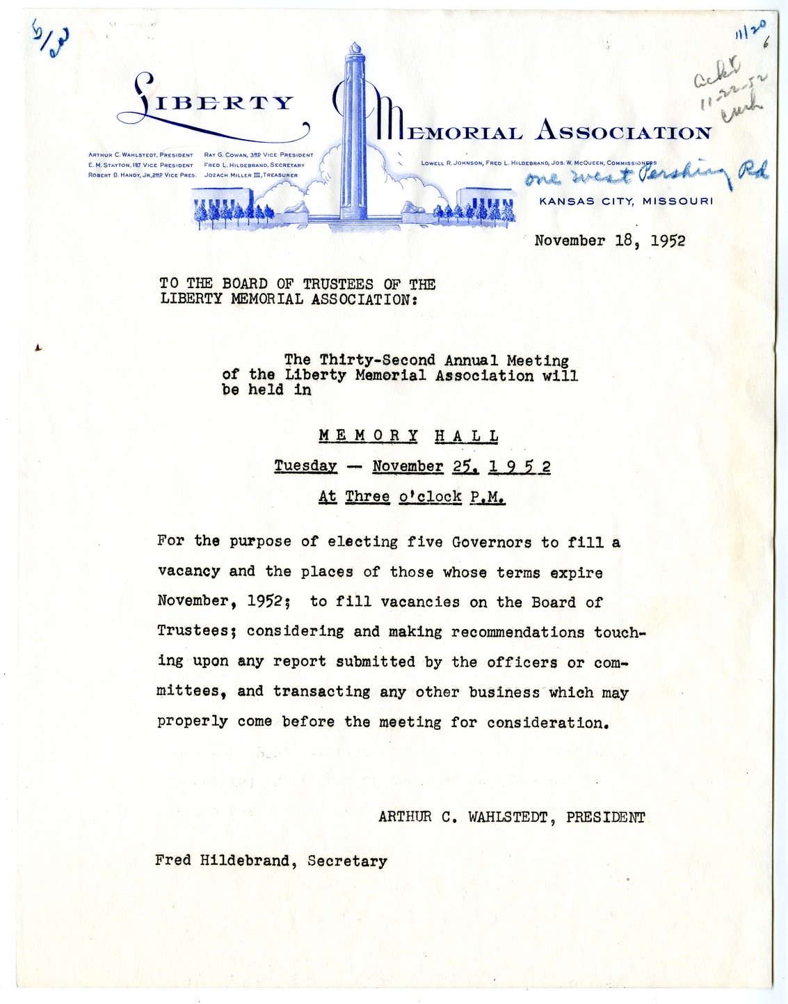 Letter from Arthur C. Wahlstedt to President Harry S. Truman with Reply from Matthew J. Connelly