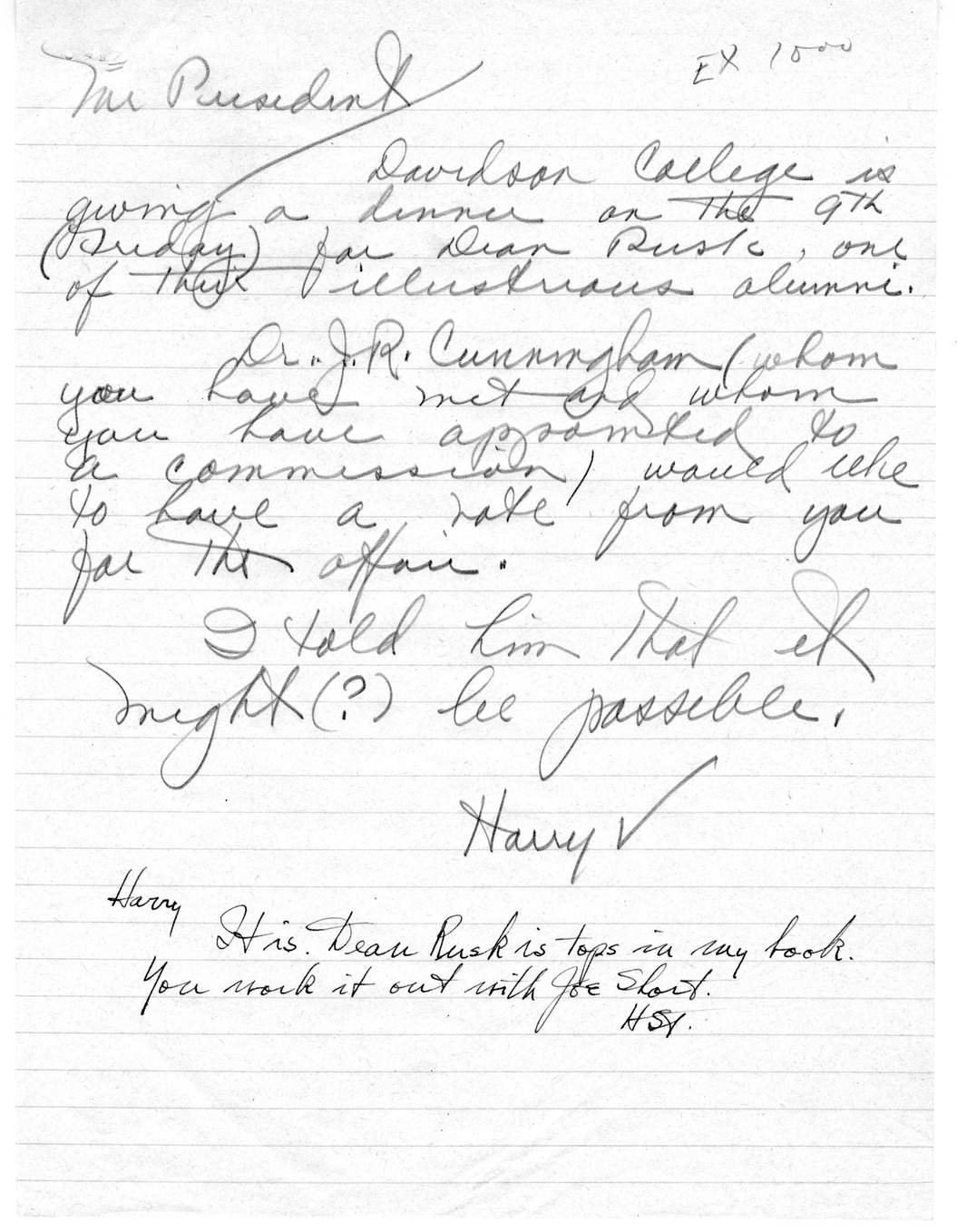 Letter from President Harry S. Truman to Dr. J. R. Cunningham, with Related Material