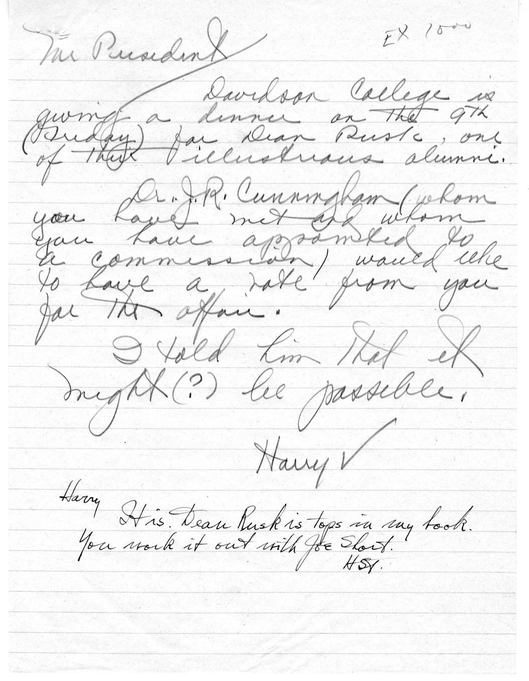 Letter from President Harry S. Truman to Dr. J. R. Cunningham, with Related Material