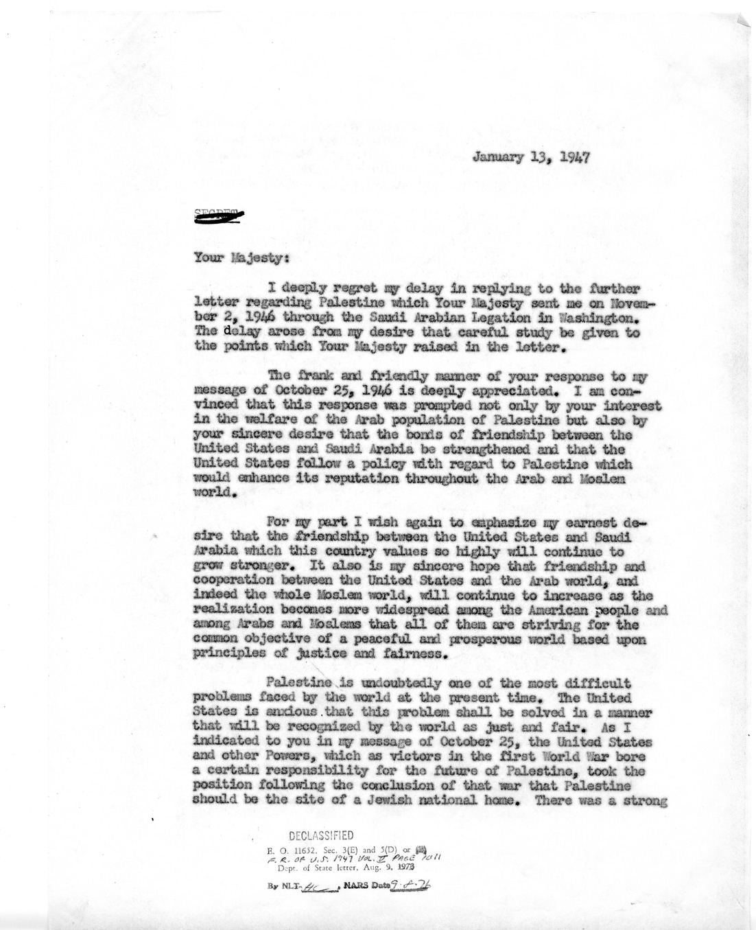 Correspondence Between President Harry S. Truman and King Ibn Saud of Saudi Arabia