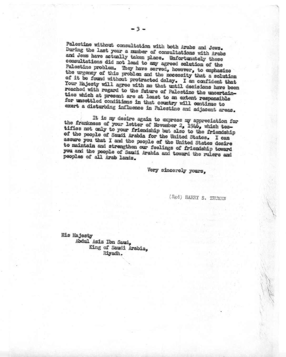 Correspondence Between President Harry S. Truman and King Ibn Saud of Saudi Arabia