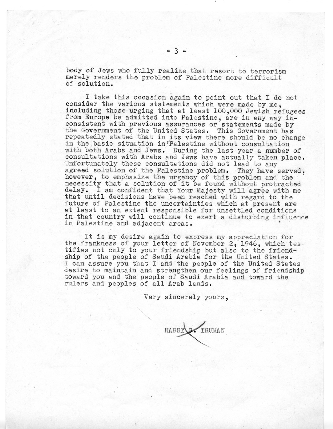 Correspondence Between President Harry S. Truman and King Ibn Saud of Saudi Arabia