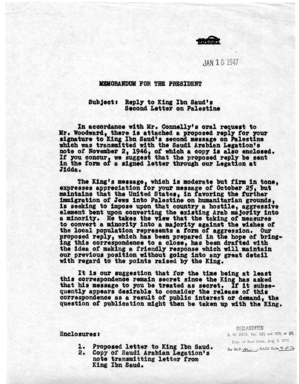 Correspondence Between President Harry S. Truman and King Ibn Saud of Saudi Arabia