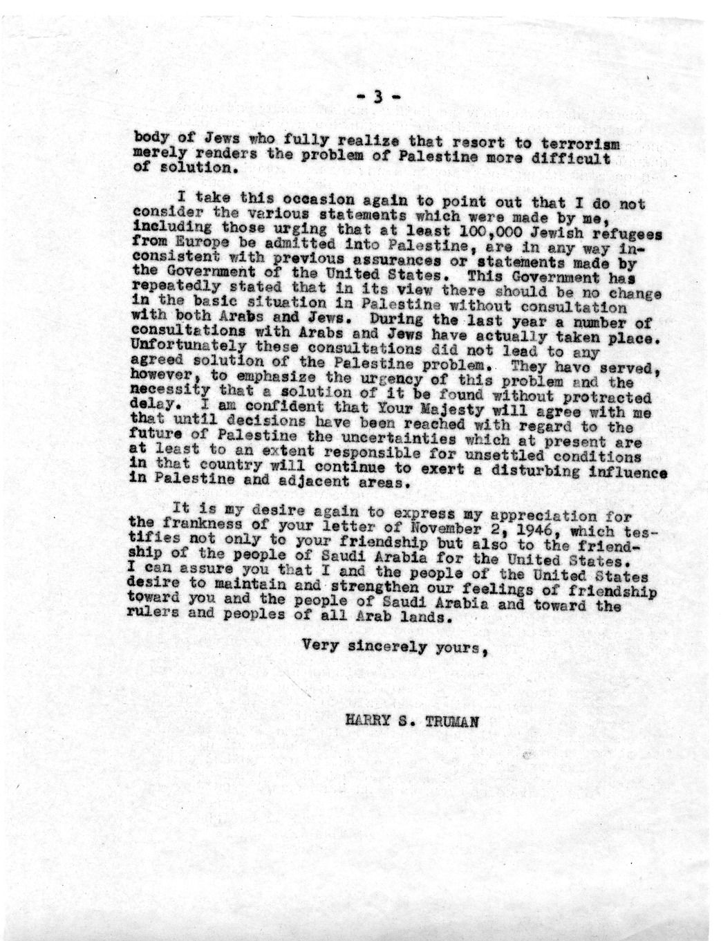 Correspondence Between President Harry S. Truman and King Ibn Saud of Saudi Arabia