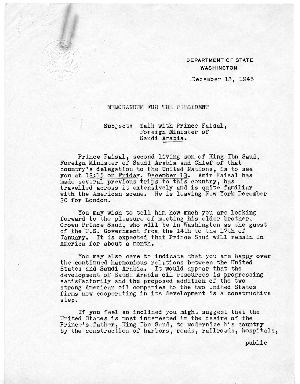 Correspondence Between President Harry S. Truman and King Ibn Saud of Saudi Arabia