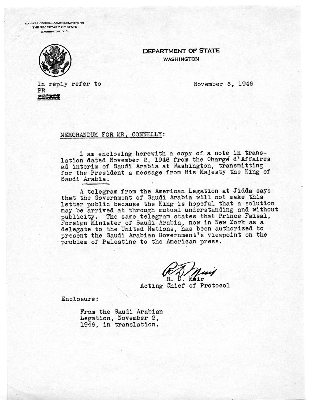 Correspondence Between President Harry S. Truman and King Ibn Saud of Saudi Arabia