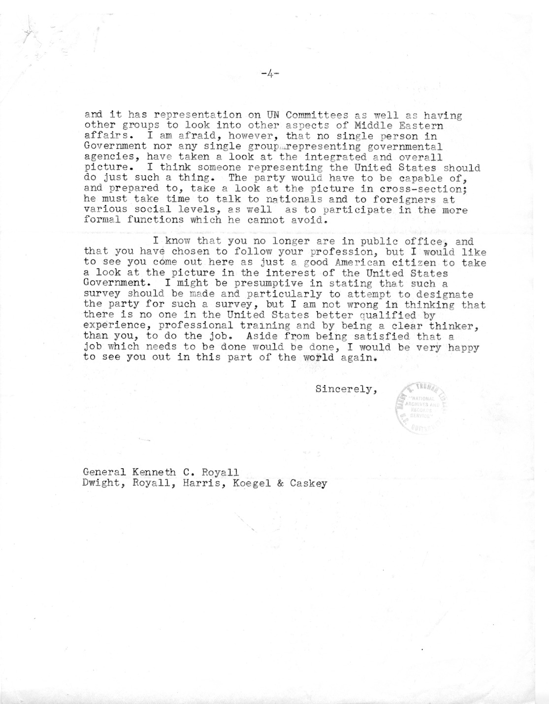 Letter from Kenneth Royall to President  Harry S. Truman, with Attachements