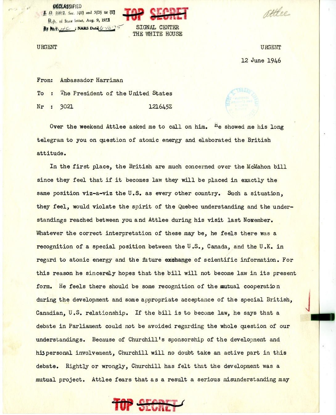Memorandum from Ambassador Averell Harriman to President Harry S. Truman