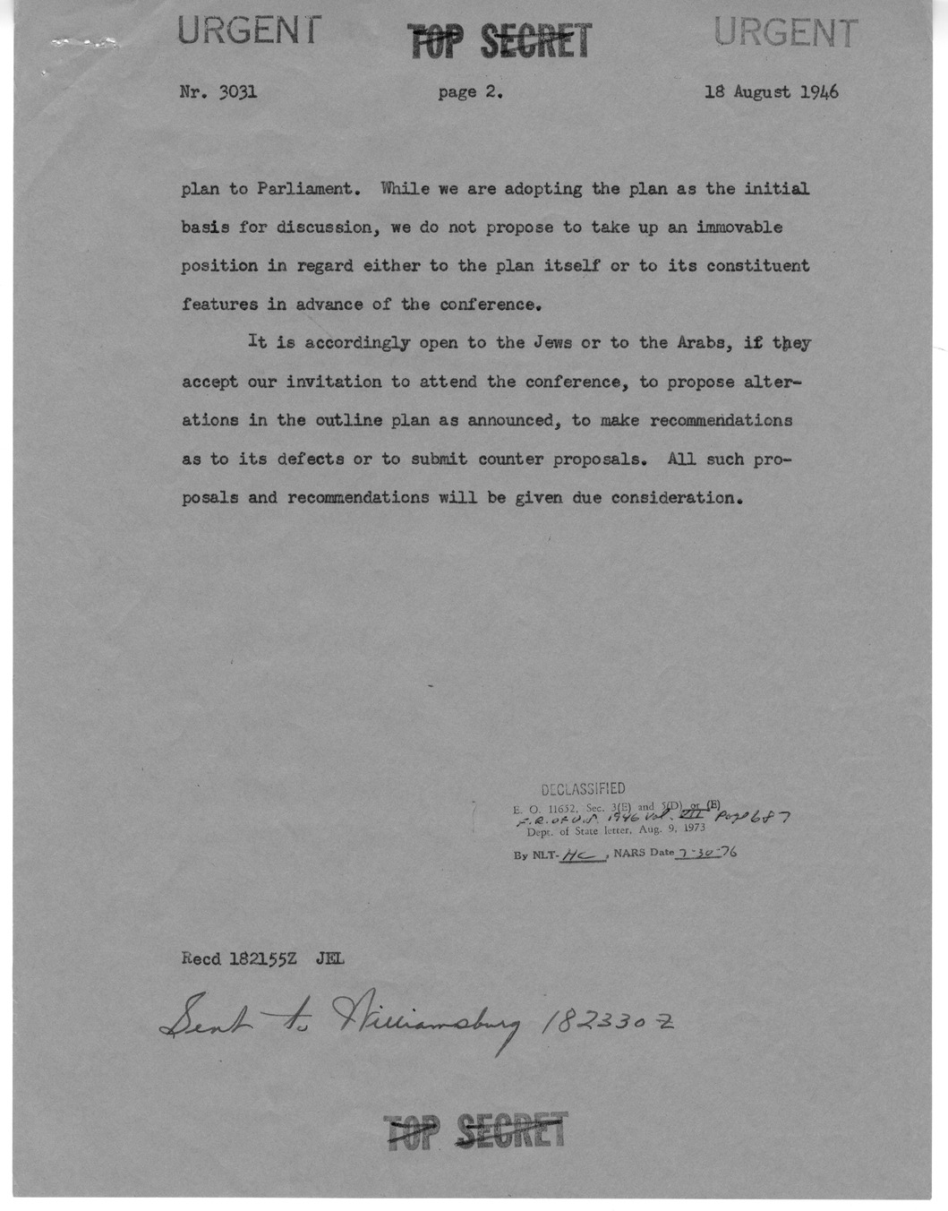 Memorandum from Prime Minister Clement Attlee to President Harry S. Truman