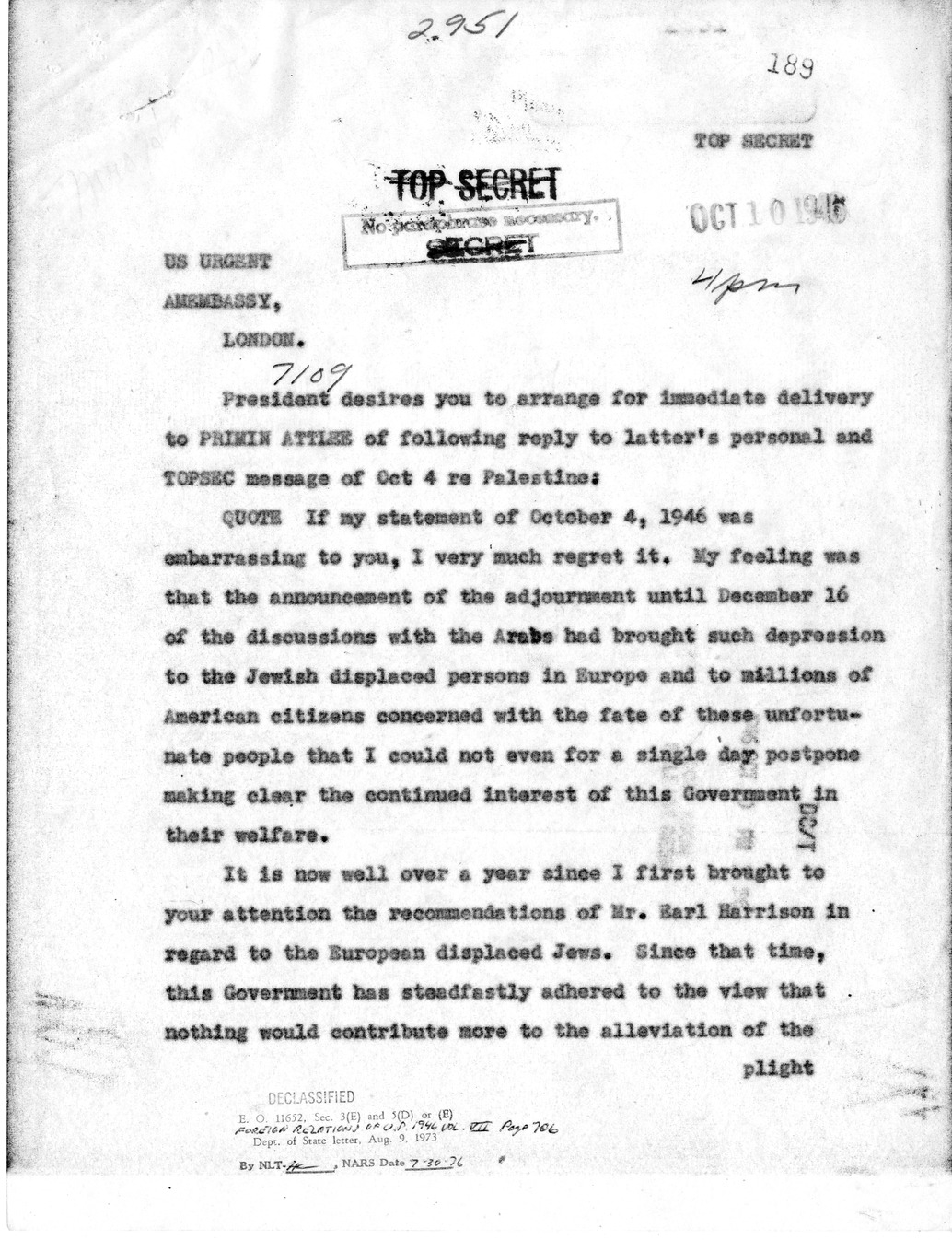 Memorandum from Dean Acheson to President Harry S. Truman, with Attached Correspondence from Prime Minister Clement Attlee