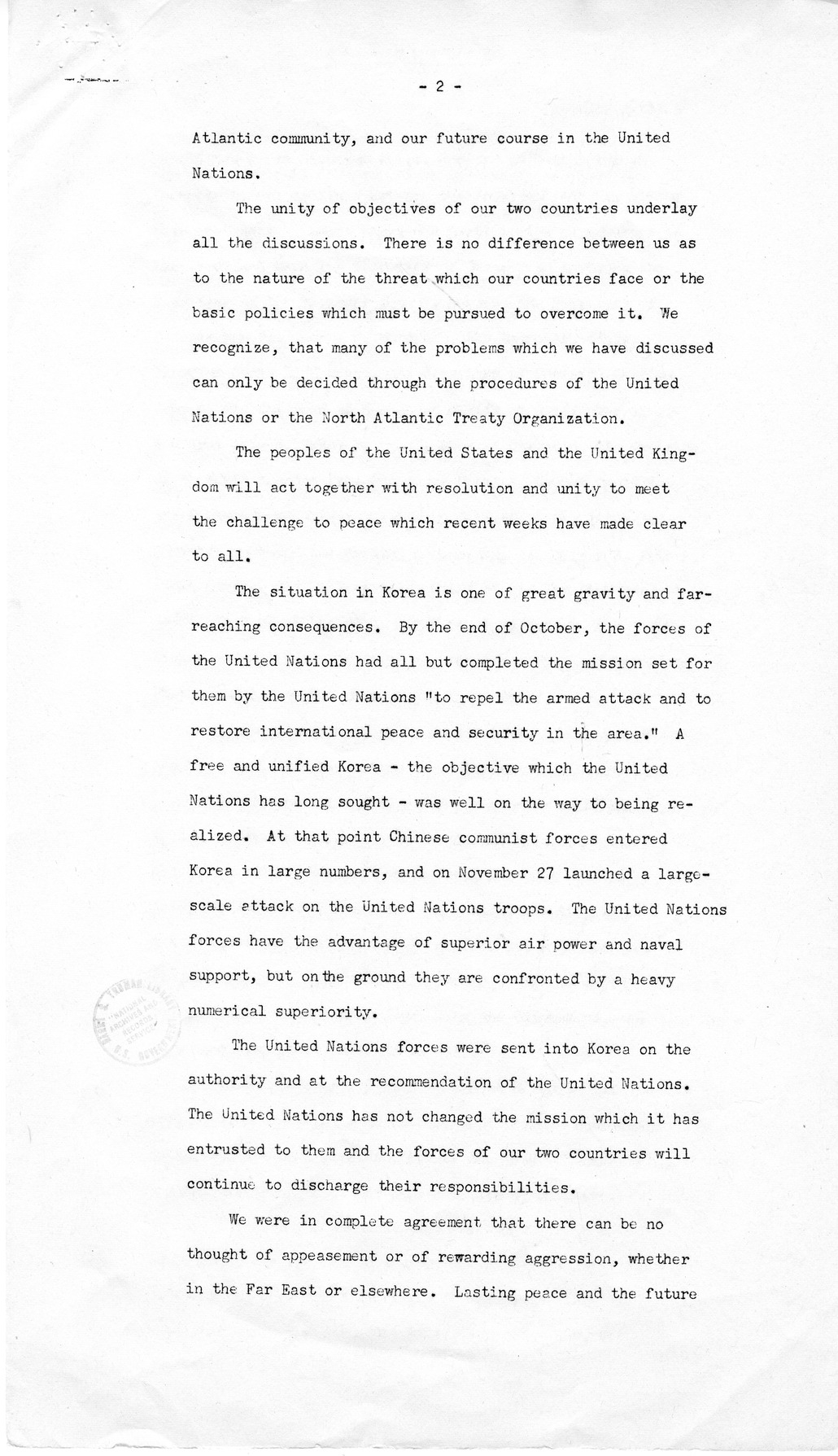 Memorandum from James E. Webb to President Harry S. Truman, with Attached Communique