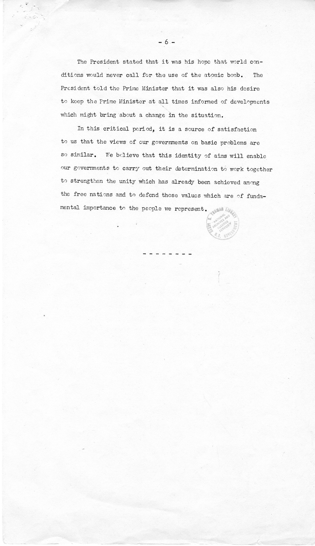 Memorandum from James E. Webb to President Harry S. Truman, with Attached Communique